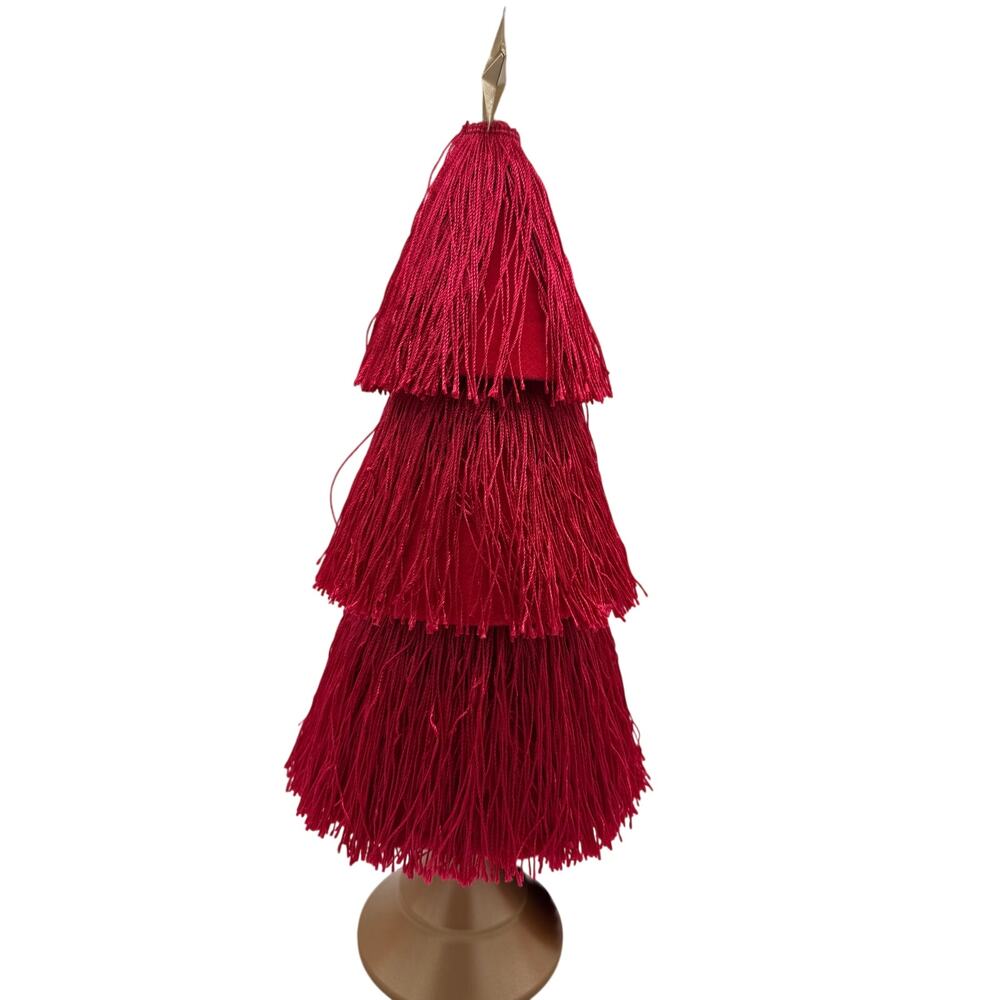 Ashland Christmas Red Tassel Fringe Tree Gold Base Tabletop Decor NWT